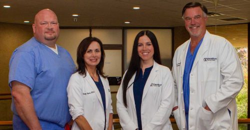 vascular provider team group photo, Michael C. Hartley, MD, Karyn L. Apone, NP, Rory McCullough, NP-C, Hector M. Dourron, MD, FACS