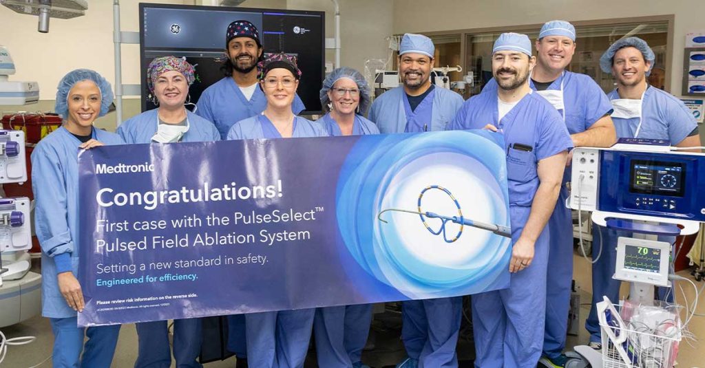 Heart & Vascular team members celebrate the first PulseSelect™ pulsed field ablation system procedure at Hamilton Medical Center.