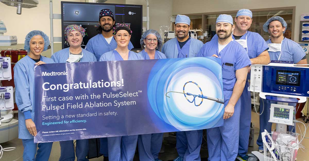 Heart & Vascular team members celebrate the first PulseSelect™ pulsed field ablation system procedure at Hamilton Medical Center.